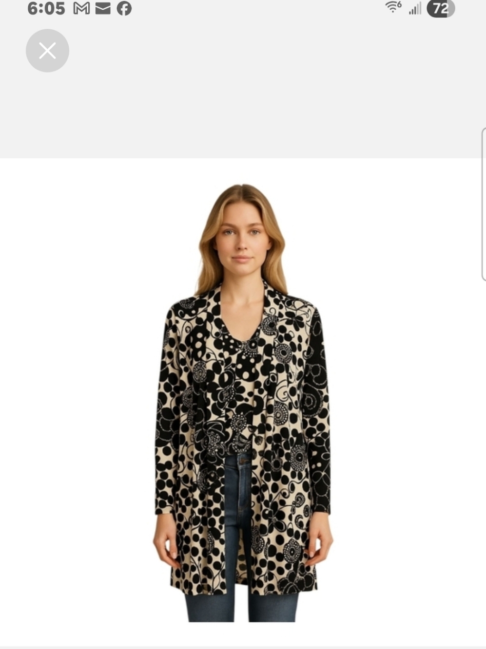 Women's 2 Piece Black & Cream Floral Top & Duster